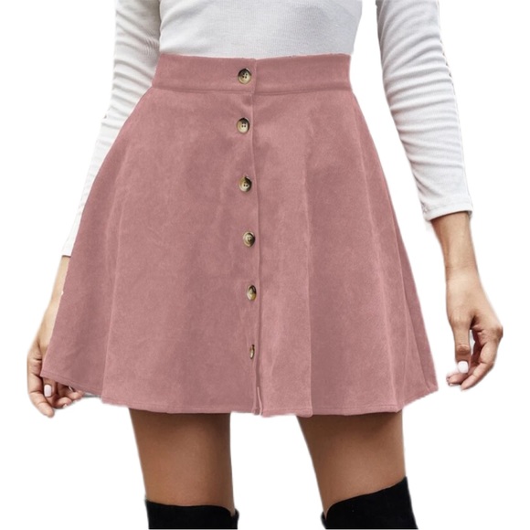 SHEIN Corduroy Button Front Flare A-Line Skirt - Picture 1 of 3